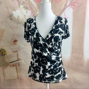 NEW Talbots Black White Floral Faux Wrap Blouse